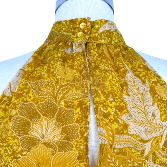 Cupcakes And Cashmere Yellow Floral Halter Top With Metallic Detail Size Small - Picture 4 of 11